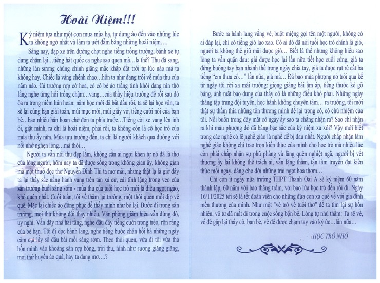 Thông báo về việc tổ chức Lễ kỷ niệm 60 năm thành lập trường THPT Thanh Oai A và đón nhận Bằng khen của Bộ giáo dục và đào tạo- Ảnh 2.