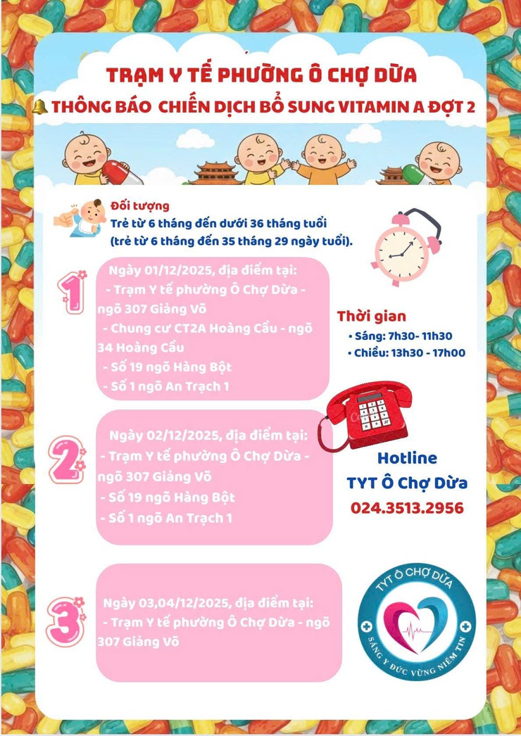 Chiến dịch bổ sung vitamin A đợt 2 tại Phường Ô Chợ Dừa- Ảnh 1.