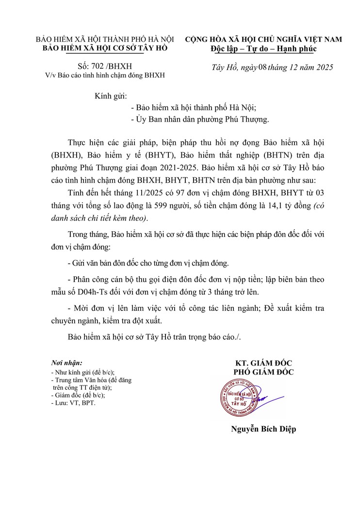 Thông báo tình hình chậm đóng BHXH, BHYT từ 03 tháng trên địa bàn phường- Ảnh 1.