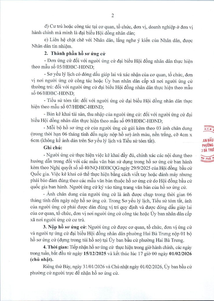 Thông báo về việc tiếp nhận hồ sơ ứng cử Đại biểu HĐND phường Hai Bà Trưng nhiệm kỳ 2026 - 2031.- Ảnh 2.