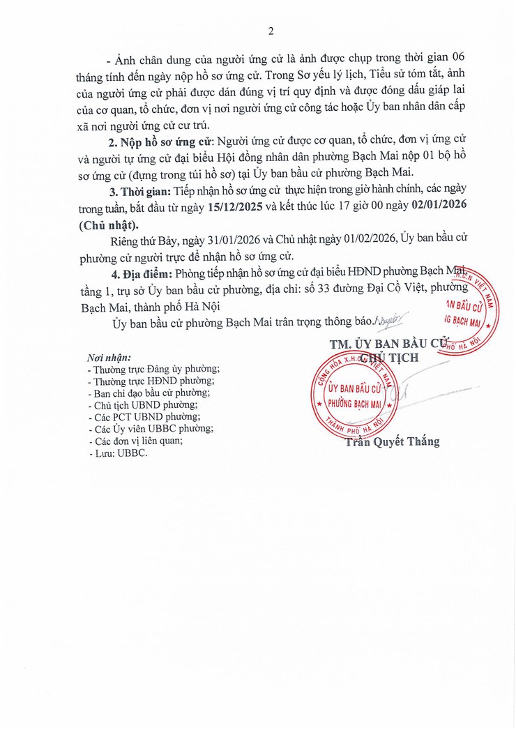 Thông báo về việc tiếp nhận hồ sơ ứng cử đại biểu Hội đồng nhân dân phường Bạch Mai nhiệm kỳ 2026-2031- Ảnh 2.