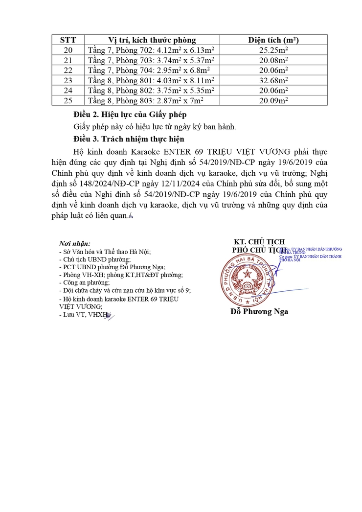 Giấy phép đủ điều kiện kinh doanh dịch vụ Karaoke đối với Hộ kinh doanh karaoke ENTER 69 Triệu Việt Vương (địa chỉ: số 69 - 71 phố Triệu Việt Vương, phường Hai Bà Trưng, Hà Nội).- Ảnh 3.