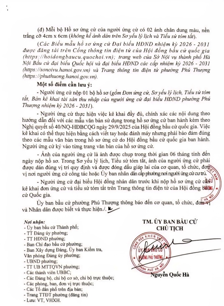 Thông báo của Ủy ban bầu cử phường Phú Thượng- Ảnh 2.