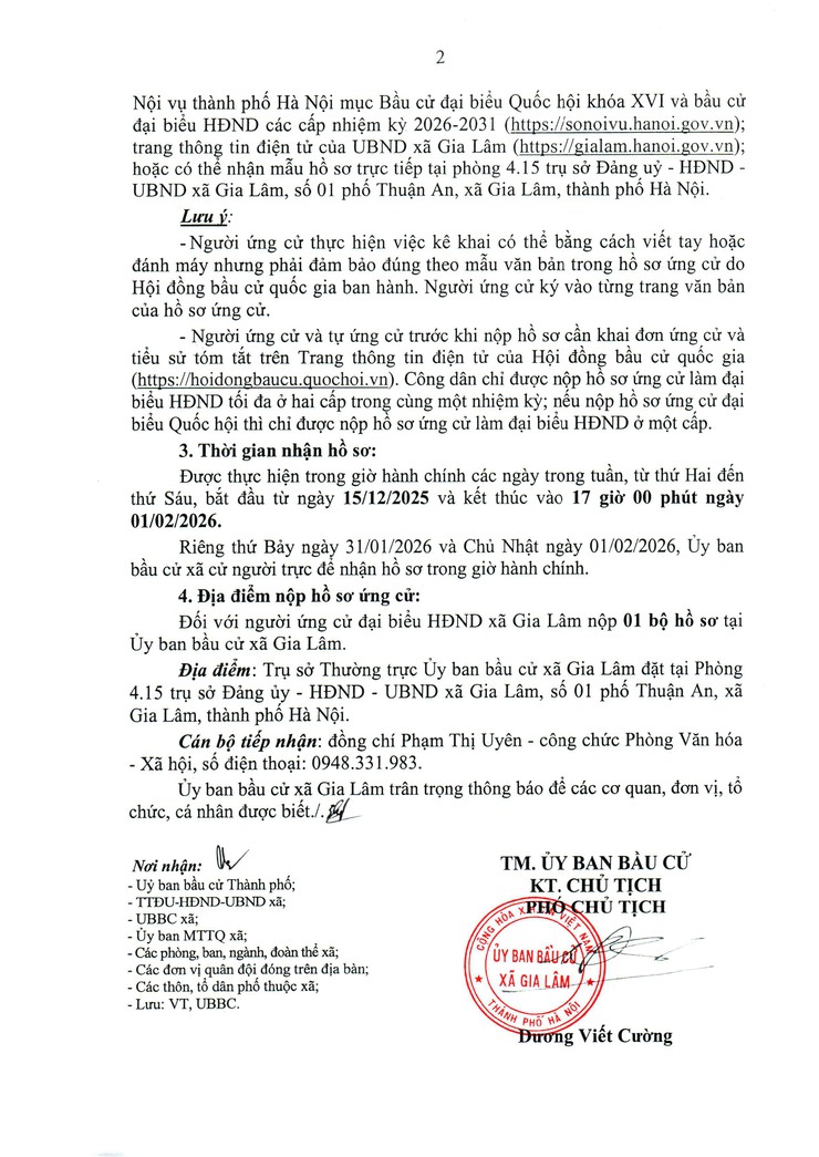 Thông báo về việc nộp hồ sơ ứng cử đại biểu Hội đồng nhân dân xã Gia Lâm nhiệm kỳ 2026 - 2031- Ảnh 2.
