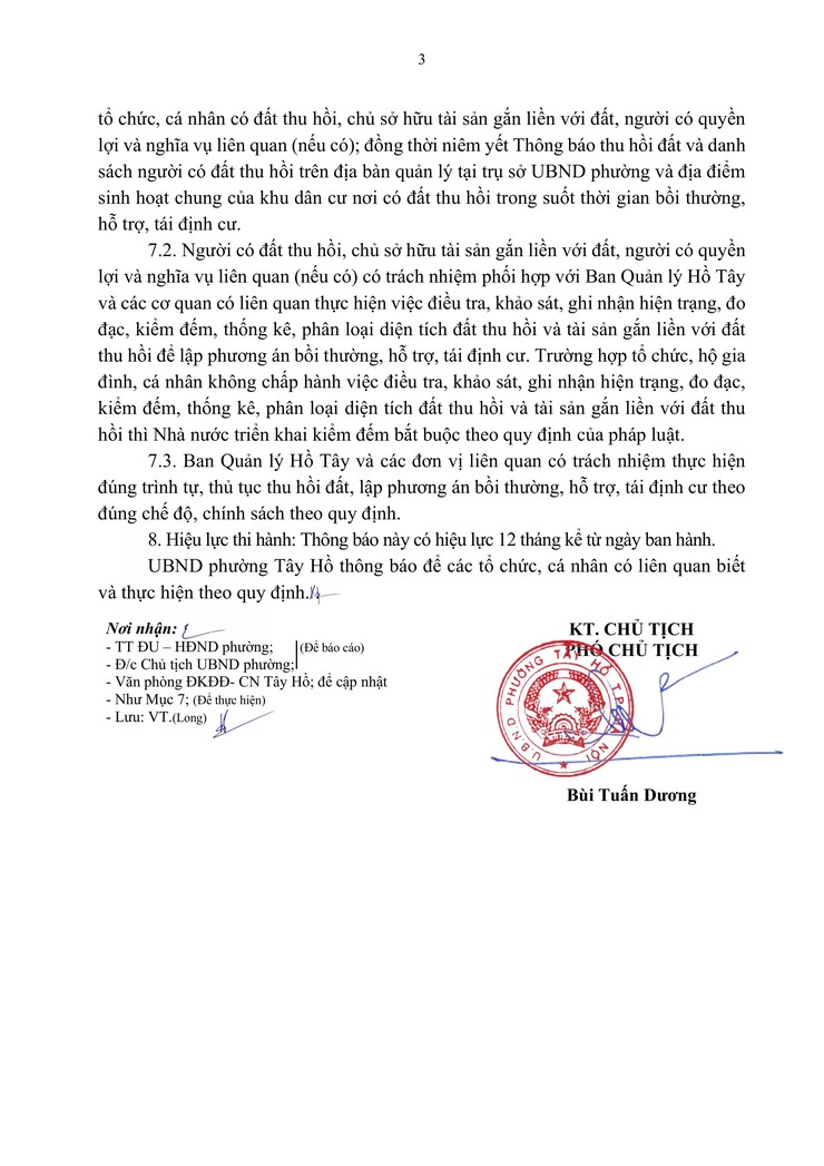 Thông báo thu hồi đất để thực hiện Dự án xây dựng tuyến đường dạo ven Hồ Tây- Ảnh 3.