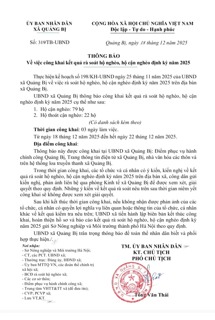 THÔNG BÁO
Về việc công khai kết quả rà soát hộ nghèo, hộ cận nghèo định kỳ năm 2025
- Ảnh 5.