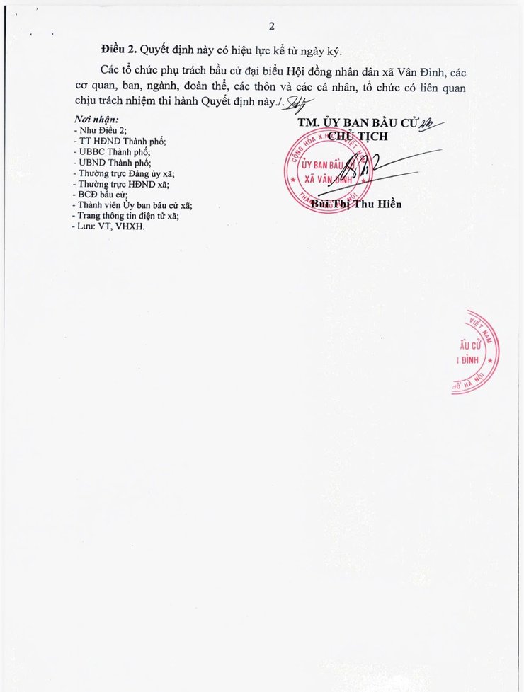 QUYẾT ĐỊNH VỀ VIỆC ẤN ĐỊNH SỐ ĐƠN VỊ BẦU CỬ, DANH SÁCH CÁC ĐƠN VỊ BẦU CỬ VÀ SỐ LƯỢNG ĐẠI BIỂU ĐƯỢC BẦU Ở MỖI ĐƠN VỊ BẦU CỬ ĐẠI BIỂU HĐND XÃ VÂN ĐÌNH KHOÁ II, NHIỆM KỲ 2026 - 2031 - Ảnh 2.