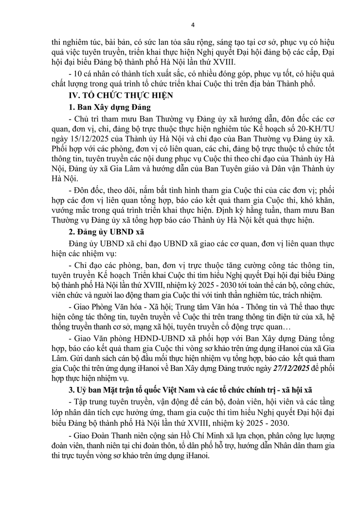 Kế hoạch triển khai Cuộc thi tìm hiểu Nghị quyết Đại hội đại biểu Đảng bộ thành phố Hà Nội lần thứ XVIII, nhiệm kỳ 2025 - 2030- Ảnh 4.