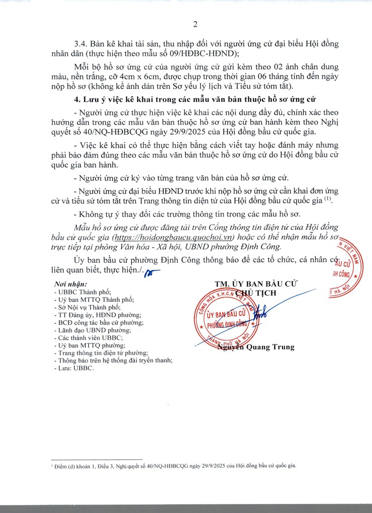 Thông báo số 09/TB-UBBC của Ủy ban Bầu cử phường Định Công- Ảnh 2.