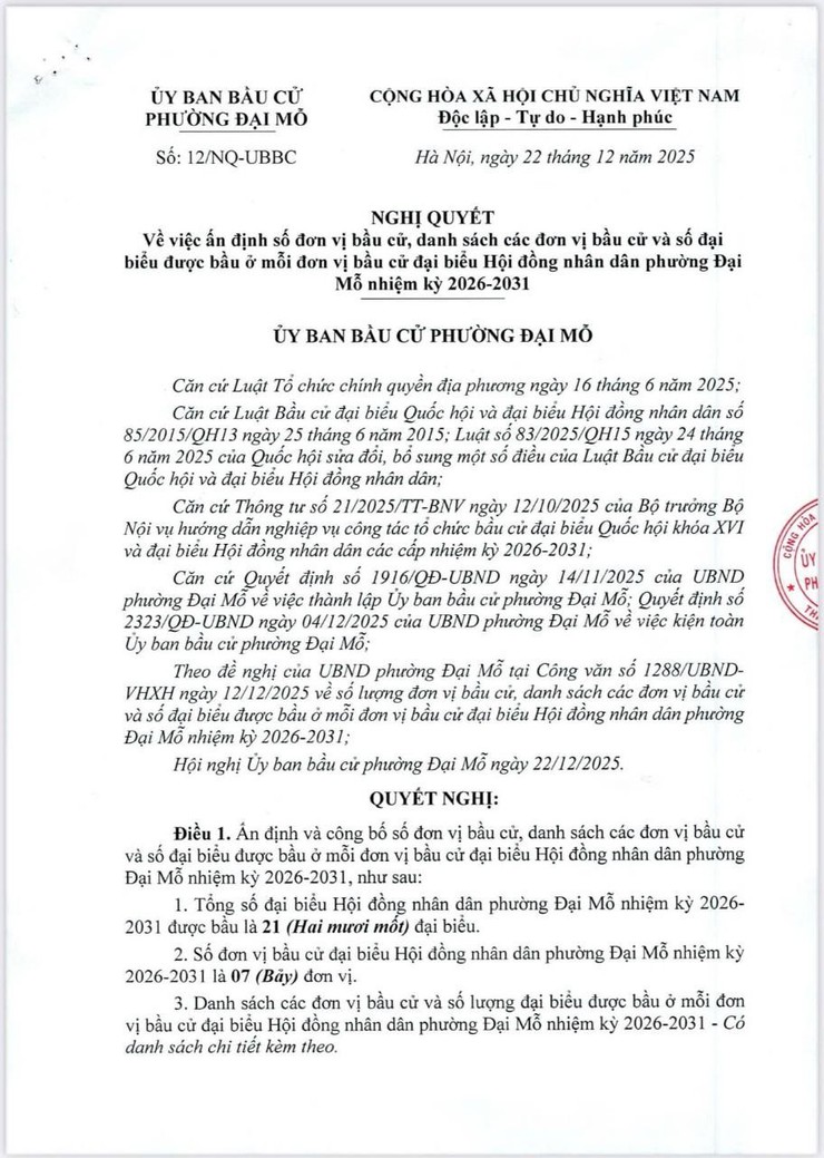 PHƯỜNG ĐẠI MỖ LÀM TỐT CÁC BƯỚC CHUẨN BỊ CHO CÔNG TÁC BẦU CỬ ĐẠI BIỂU QUỐC HỘI KHÓA XVI VÀ ĐẠI BIỂU HĐND CÁC CẤP NHIỆM KỲ 2026-2031- Ảnh 2.