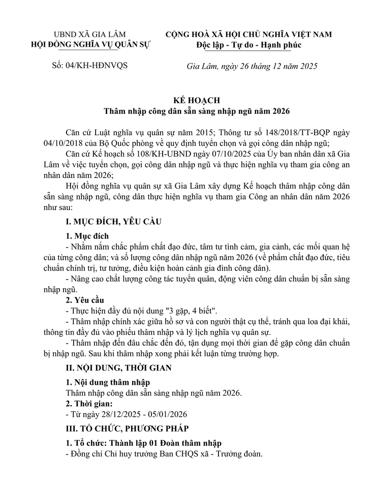 Kế hoạch thâm nhập công dân sẵn sàng nhập ngũ năm 2026- Ảnh 1.