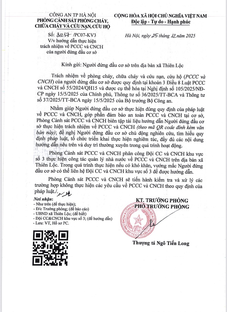 Hướng dẫn thực hiện trách nhiệm về PCCC và CNCH của người đứng đầu cơ sở.- Ảnh 1.