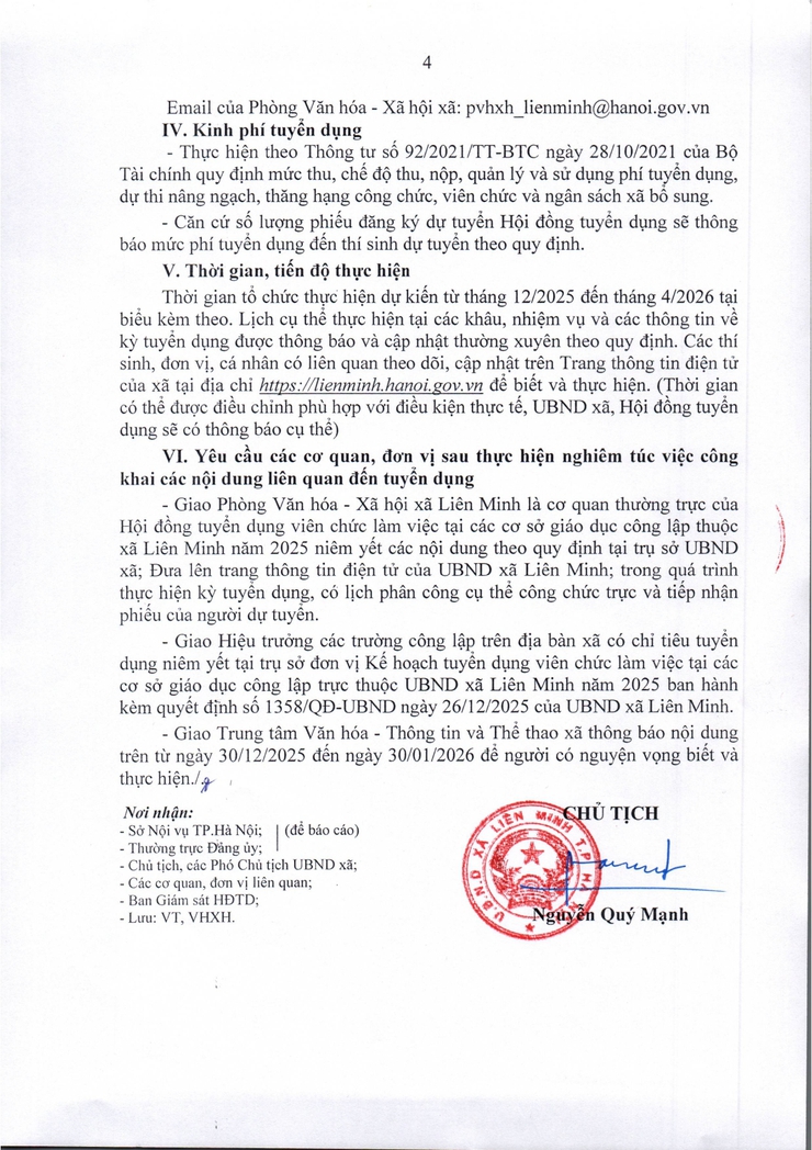 THÔNG BÁO TUYỂN DỤNG VIÊN CHỨC LÀM VIỆC TẠI CÁC CƠ SỞ GIÁO DỤC CÔNG LẬP THUỘC UBND XÃ LIÊN MINH NĂM 2025- Ảnh 4.