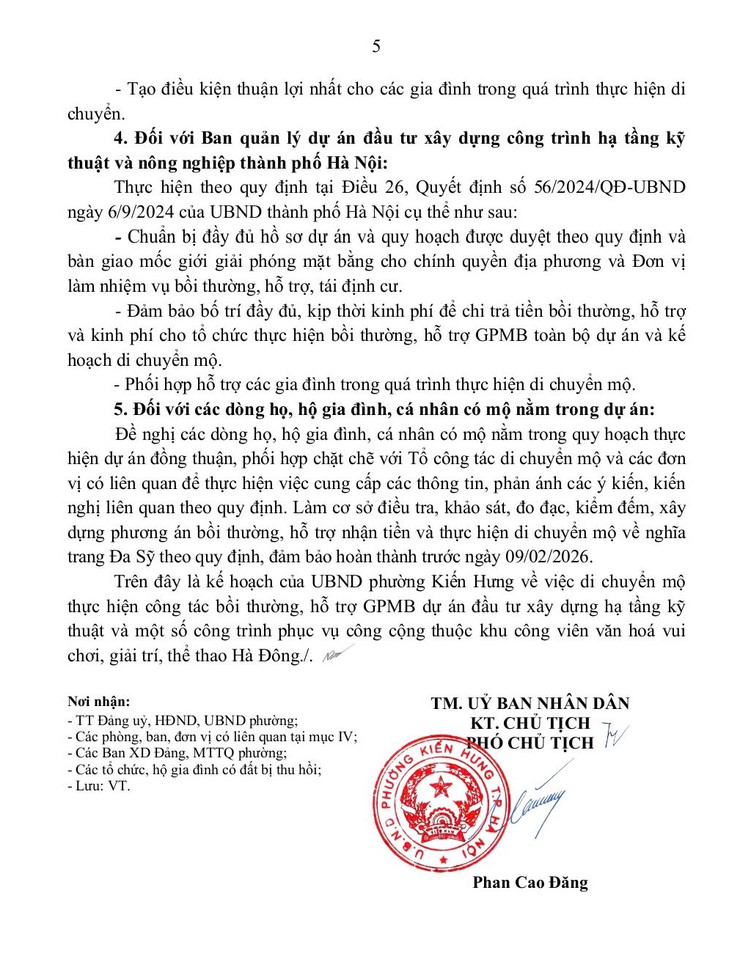 Kế hoạch di chuyển mộ thực hiện công tác bồi thường, hỗ trợ GPMB dự án Khu công viên văn hóa - vui chơi, giải trí, thể thao Hà Đông thuộc Phường Kiến Hưng.- Ảnh 5.
