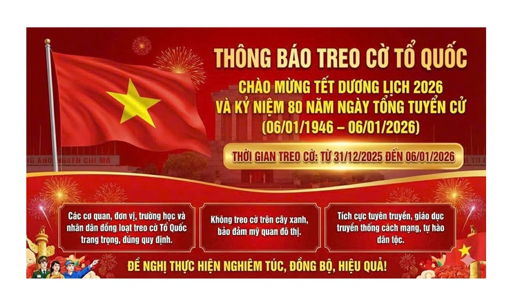 Thông báo về việc Treo cờ Tổ quốc Chào mừng Tết Dương lịch năm 2026 và Kỷ niệm 80 năm Ngày Tổng tuyển cử- Ảnh 1.