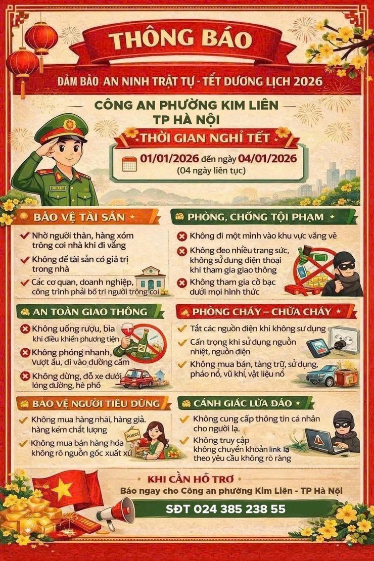 Công an phường Kim Liên thông báo đến toàn thể nhân dân trên địa bàn- Ảnh 1.