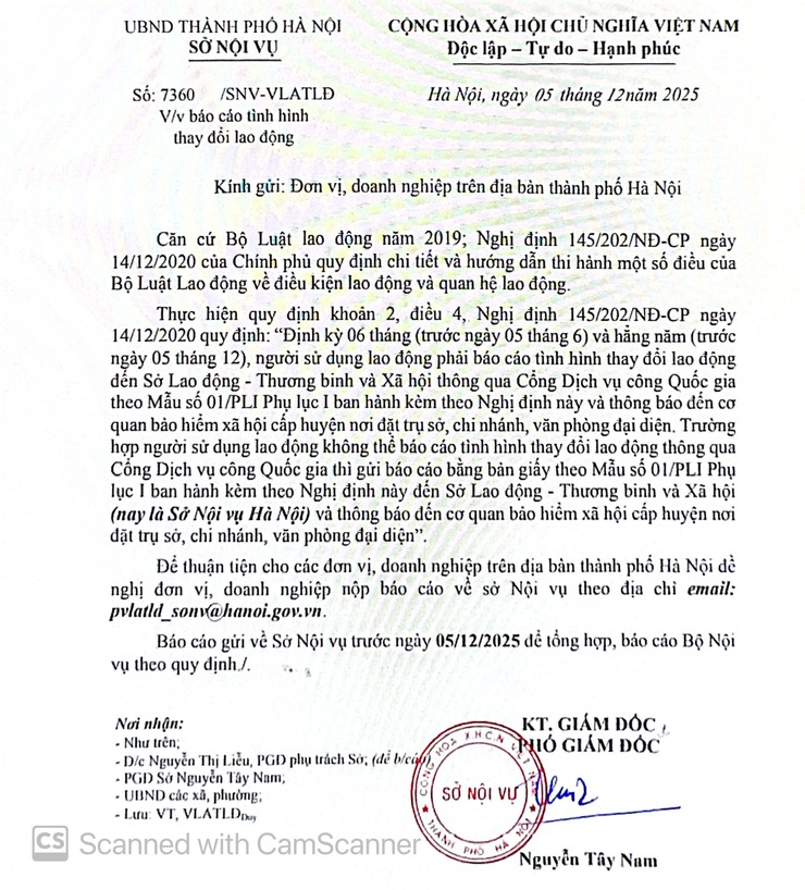 Thông báo của Sở Nội vụ về việc báo cáo tình hình
thay đổi lao động- Ảnh 1.