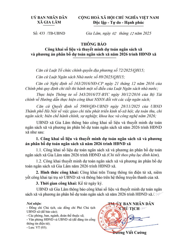 Công khai số liệu và thuyết minh dự toán ngân sách xã và phương án phân bổ dự toán ngân sách xã năm 2026 trình HĐND xã Gia Lâm- Ảnh 1.