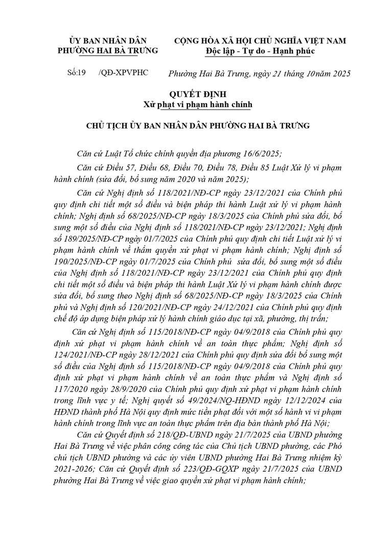 Xử phạt vi phạm hành chính đối với ông Lê Phú Hà (Địa chỉ kinh doanh: Số 2, phố hoa Lư  -Trung tâm triển lãm Vân Hồ -, phường Lê Đại Hành, quận Hai Bà Trưng, thành phố Hà Nội.- Ảnh 1.