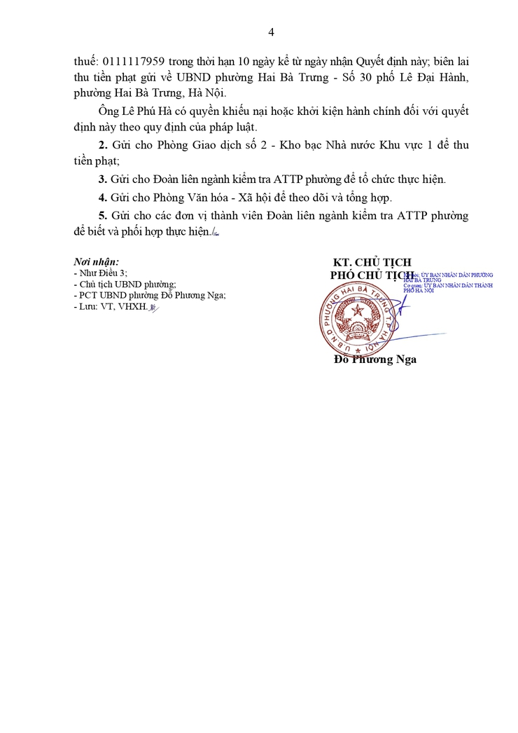 Xử phạt vi phạm hành chính đối với ông Lê Phú Hà (Địa chỉ kinh doanh: Số 2, phố hoa Lư  -Trung tâm triển lãm Vân Hồ -, phường Lê Đại Hành, quận Hai Bà Trưng, thành phố Hà Nội.- Ảnh 4.