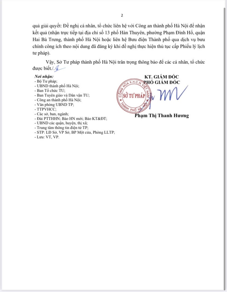 Từ ngày 01/3/2025, Sở Tư pháp thành phố Hà Nội không tiếp nhận hồ sơ, giải quyết thủ tục cấp Phiếu lý lịch tư pháp- Ảnh 2.