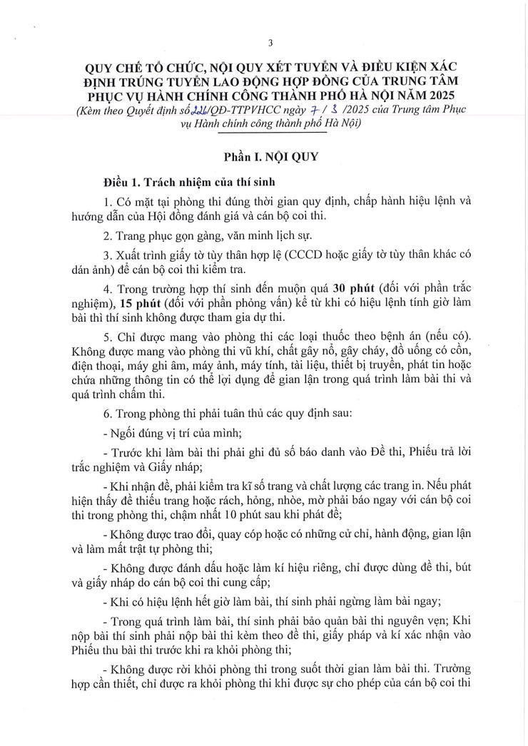 Quyết định Ban hành quy chế tổ chức, nội quy xét tuyển và điều kiện xác định trúng tuyển lao động hợp đồng của Trung tâm Phục vụ hành chính công Thành phố Hà Nội năm 2025- Ảnh 3.