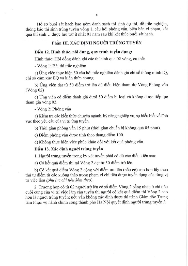 Quyết định Ban hành quy chế tổ chức, nội quy xét tuyển và điều kiện xác định trúng tuyển lao động hợp đồng của Trung tâm Phục vụ hành chính công Thành phố Hà Nội năm 2025- Ảnh 8.