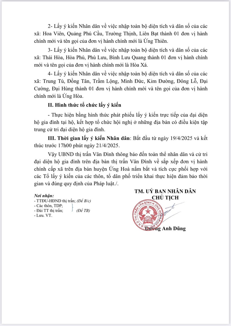 Thông báo V/v tổ chức lấy ý kiến Nhân dân Và thông qua HĐND các cấp về sắp xếp đơn vị hành chính cấp xã trên địa bàn huyện Ứng Hoà, thành phố Hà Nội- Ảnh 2.