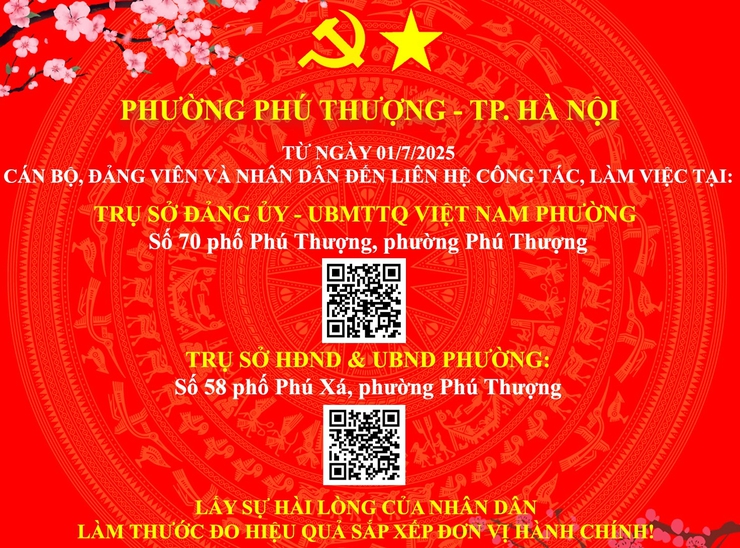 Thông báo trụ sở làm việc của Đảng ủy - HĐND - UBND - UBMTTQ phường Phú Thượng
- Ảnh 1.
