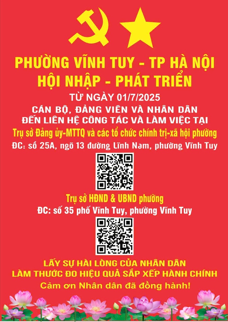 Phường Vĩnh Tuy Thông báo Trụ sở làm việc sau ngày 01/7/2025- Ảnh 1.