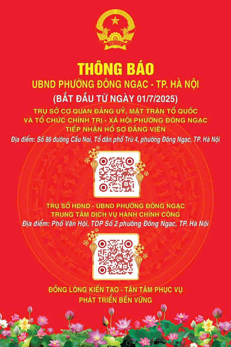 THÔNG BÁO VỀ VIỆC SẮP XẾP, TỔ CHỨC LẠI ĐƠN VỊ HÀNH CHÍNH VÀ ĐỊA ĐIỂM LÀM VIỆC CỦA PHƯỜNG ĐÔNG NGẠC
- Ảnh 1.
