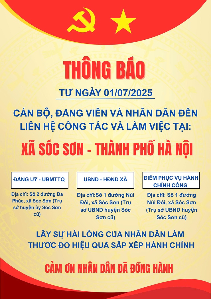 THÔNG BÁO: HOẠT ĐỘNG CỦA XÃ SÓC SƠN- Ảnh 1.