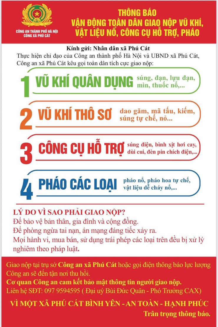 Thông báo vận động toàn dân giao nộp vũ khí, vật liệu nổ, công cụ hỗ trợ, pháo- Ảnh 1.