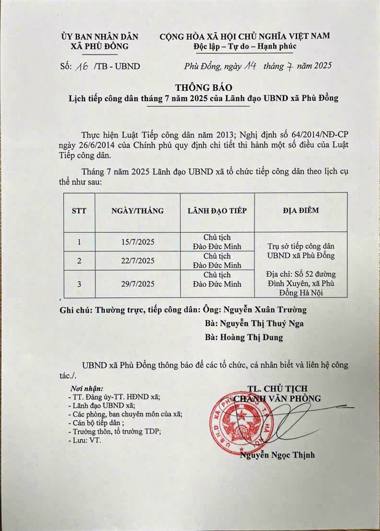 Lịch tiếp công dân tháng 7 - Ảnh 1.