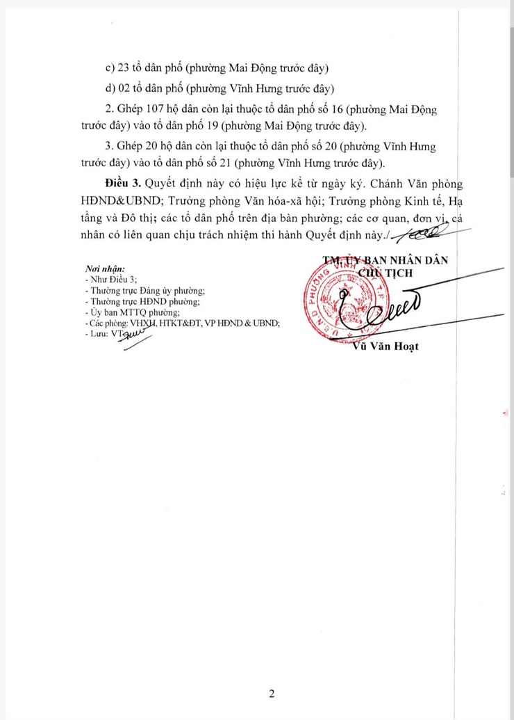 Phường Vĩnh Tuy trân trọng gửi tới Nhân dân trên địa bàn phường Quyết định đổi tên và sắp xếp các tổ dân phố trên địa bàn phường Vĩnh Tuy sau sắp xếp đơn vị hành chính.- Ảnh 2.