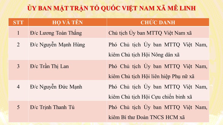 Giới thiệu bộ máy tổ chức của xã Mê Linh- Ảnh 6.