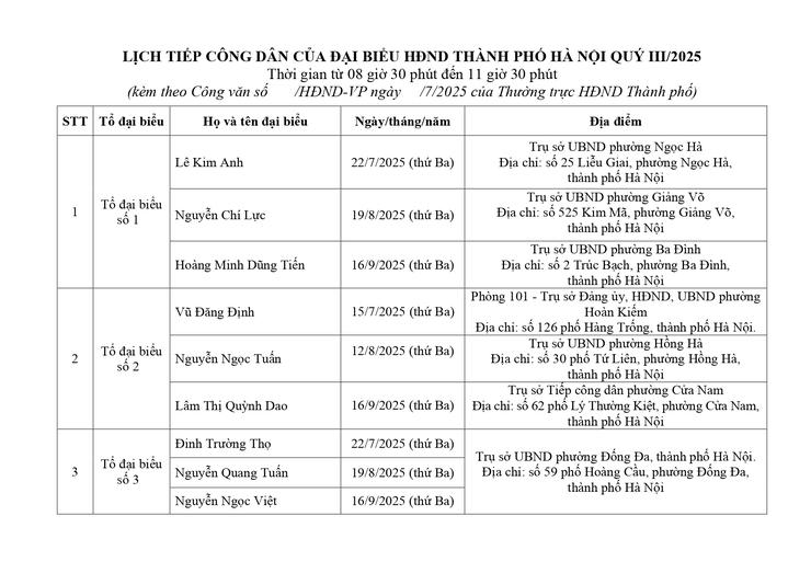 THÔNG BÁO LỊCH TIẾP CÔNG DÂN QUÝ III NĂM 2025 CỦA ĐẠI BIỂU HĐND THÀNH PHỐ- Ảnh 2.