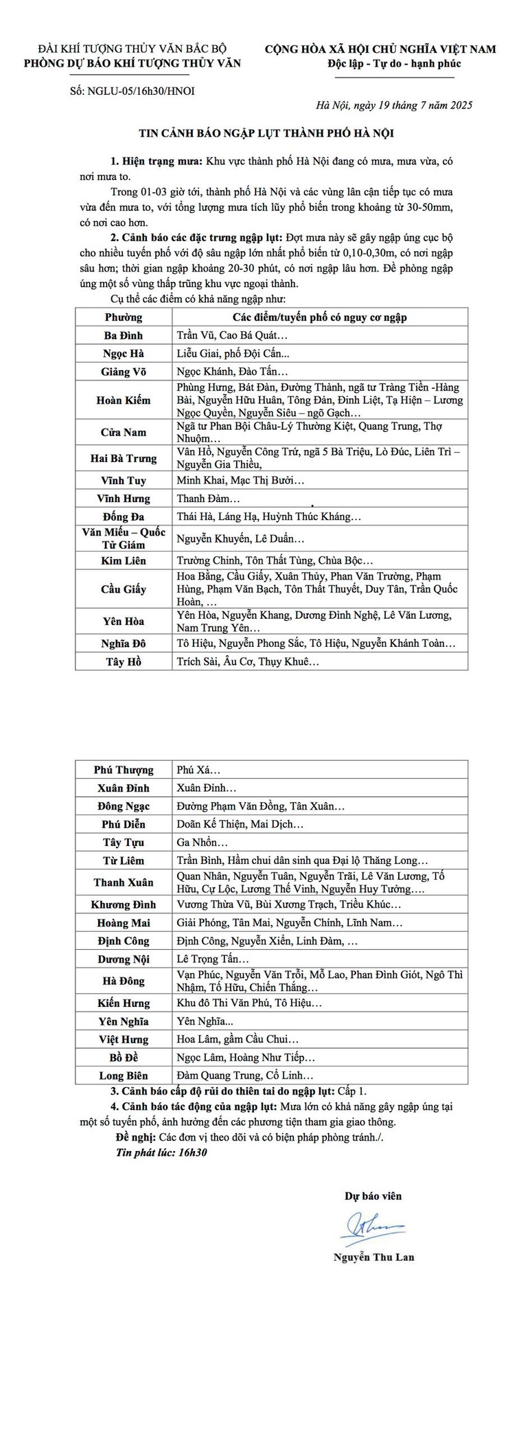 Tin cảnh báo ngập lụt Thành phố Hà Nội- Ảnh 1.