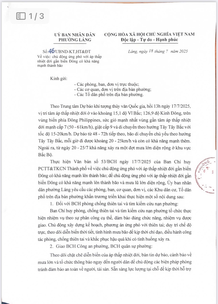 Phường Láng chủ động ứng phó với áp thấp nhiệt đới gần biển đông có khả năng mạnh thành bão- Ảnh 1.
