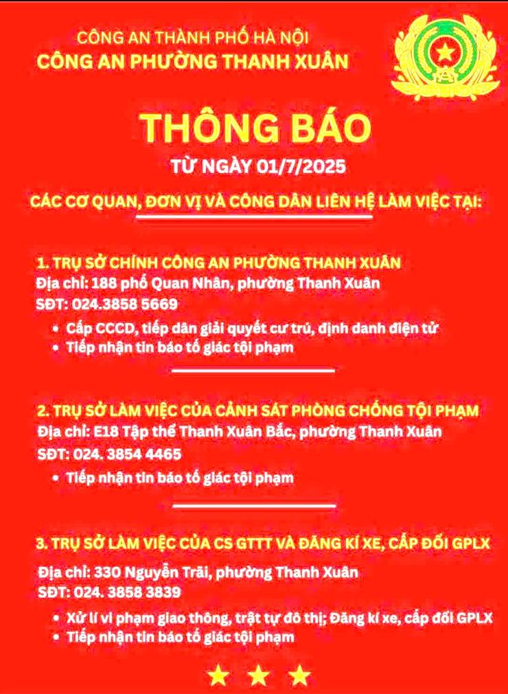 Thông báo địa điểm trụ sở Công an phường Thanh Xuân- Ảnh 1.
