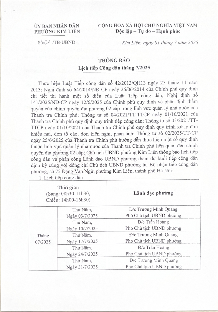 Lịch tiếp Công dân tháng 7/2025- Ảnh 1.