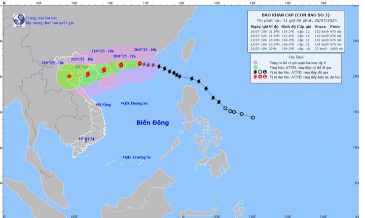 Bão số 3 mạnh lên cấp 11-12, giật cấp 15, cách Quảng Ninh-Hải Phòng khoảng 680km- Ảnh 1.