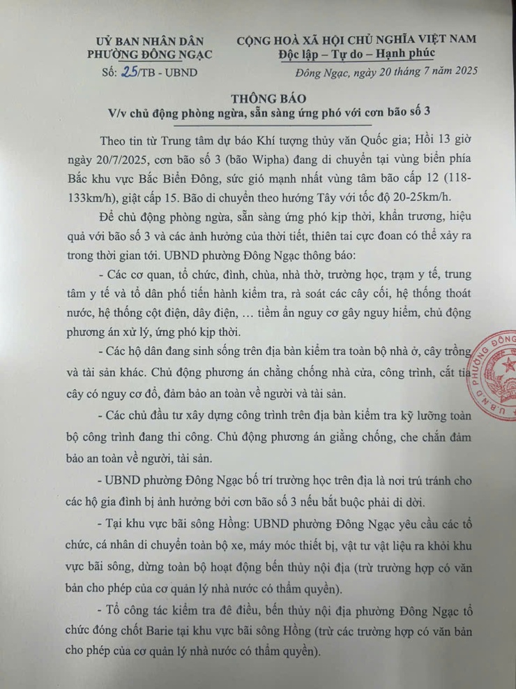 Thông báo về việc chủ động phòng ngừa, sẵn sàng ứng phó với cơn bão số 3- Ảnh 1.
