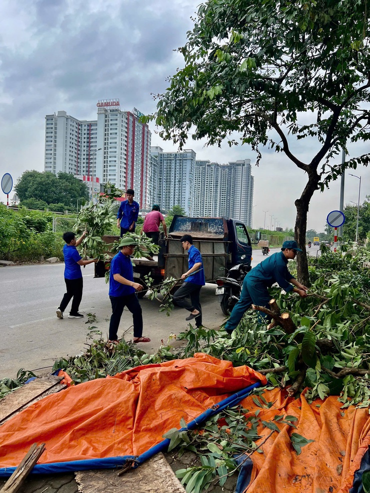 Phường Lĩnh Nam ra quân tổng vệ sinh môi trường khắc phục hậu quả sau cơn mưa giông, lốc.- Ảnh 3.