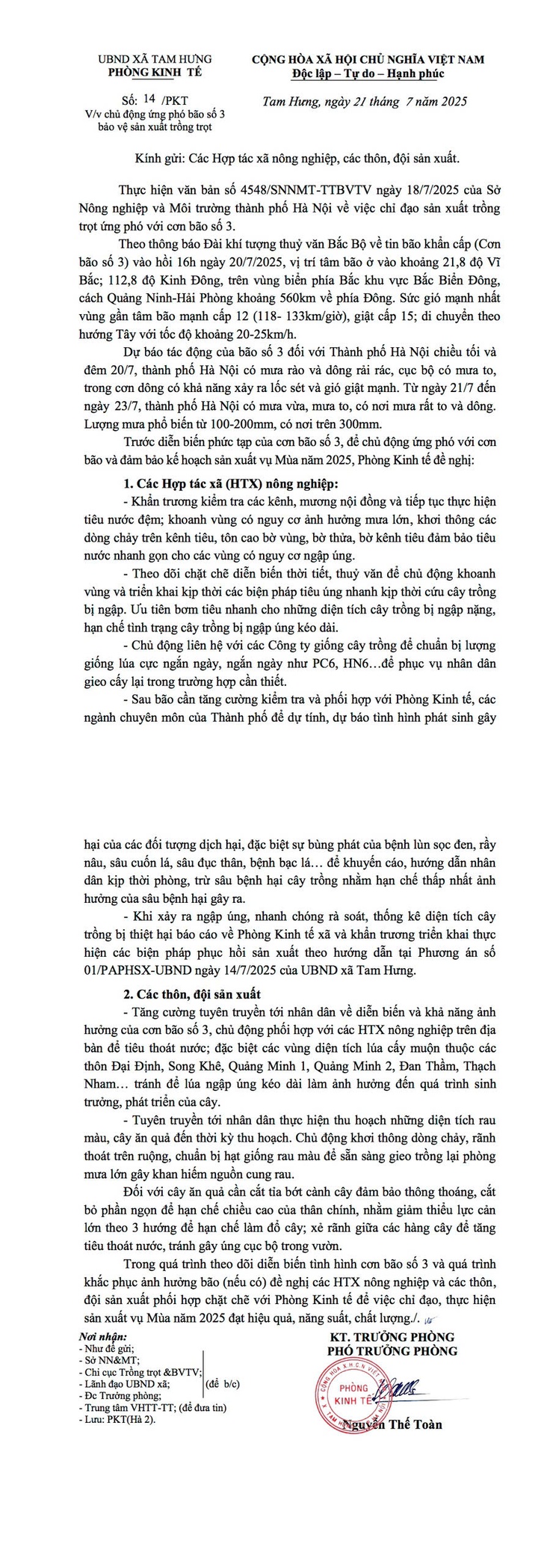 Chủ động ứng phó với bão số 3 bảo vệ sản xuất trồng trọt- Ảnh 1.