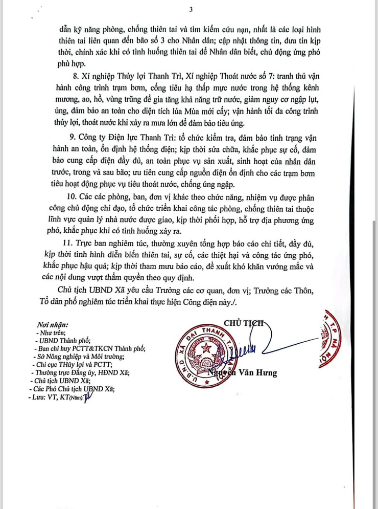 Xã Đại Thanh ban hành Công điện số 01/CĐ-UBND ngày 20/7/2025 để chủ động, tập trung ứng phó bão số 3 trên địa bàn xã- Ảnh 3.