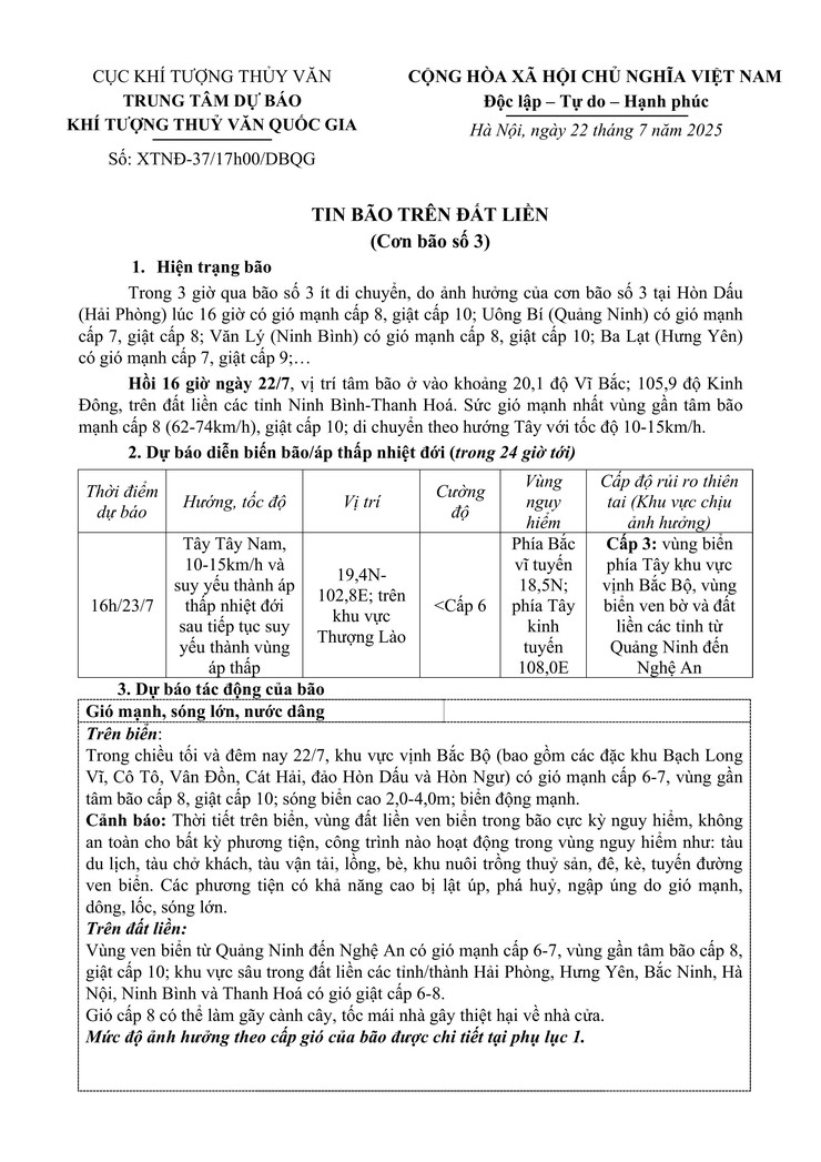 TIN BÃO TRÊN ĐẤT LIỀN
(Cơn bão số 3)- Ảnh 1.