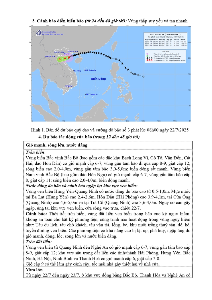 Tin bão khẩn (cơn bão số 3) - Cập nhật lúc 07h00 ngày 22/7/2025.- Ảnh 2.