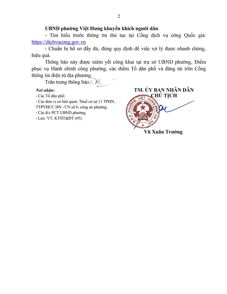 HƯỚNG DẪN: Người dân thực hiện các thủ tục phát sinh ngoài danh mục thủ tục hành chính tại UBND phường Việt Hưng- Ảnh 2.