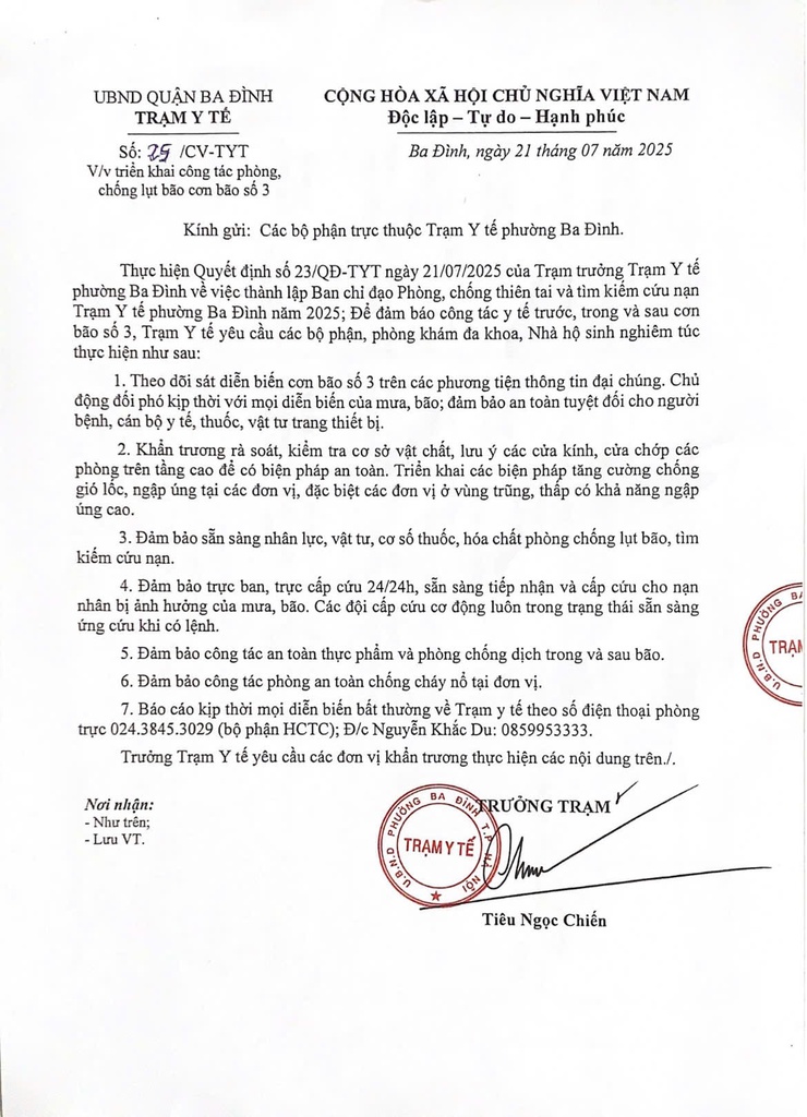 TRẠM Y TẾ PHƯỜNG BA ĐÌNH SẴN SÀNG NHÂN LỰC, VẬT LỰC ỨNG PHÓ CƠN BÃO SỐ 3 - WIPHA- Ảnh 1.